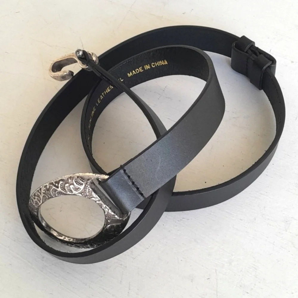 Lake Shore Drive Adjustable Leather Belt With Silver Buckle Size XL